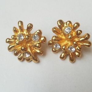 Christian Lacroix Couture Rare Iconic Anenome Gold Plt Crystal Earrings, Pierced